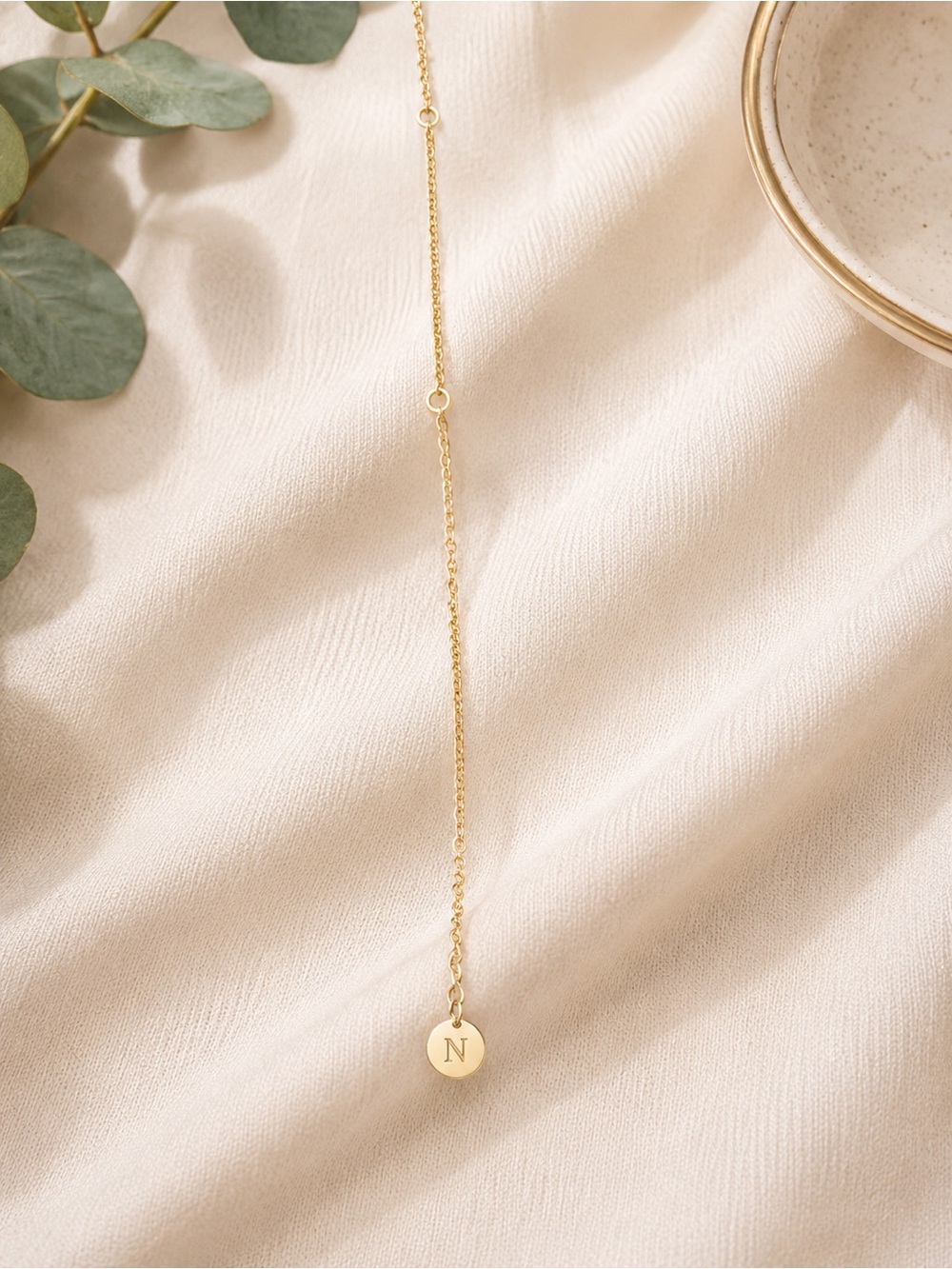 Delicate Gold Disc Pendant Necklace “N”